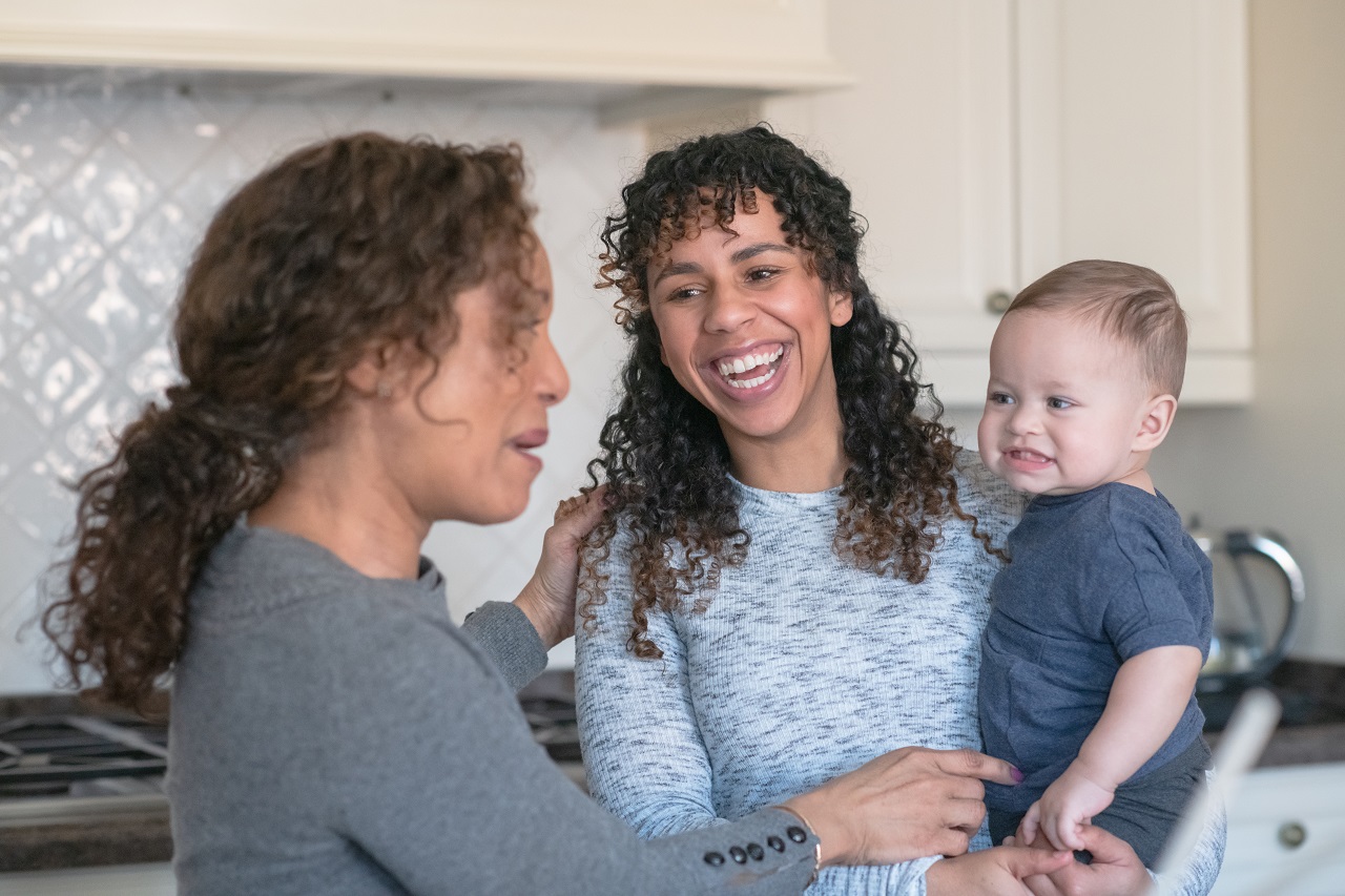 parent and child in kitchen